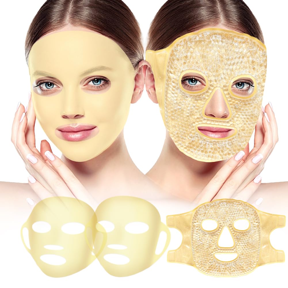 Face Ice Pack e 2 embalagens Capa de máscara de rosto de silicone, Máscaras Frescamente Congeladas Hot Cold Face Compress Reusable Skin Care definido para as mulheres para Puffiness Swelling Alief Beauty Spa Essentials