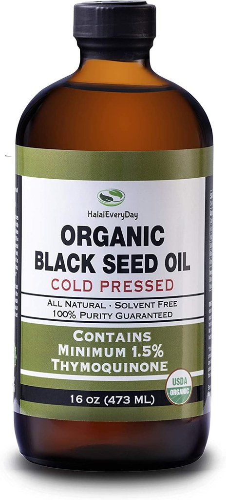 Óleo de Semente Negra Orgânica - USDA Certificado Frasco de Vidro Frio Pressionado Mais de 1,5% Thymoquinone 3X força Turkey Black Cumin Nigella Sativa non-GMO 100% Puro Óleo de Semente Negra (32 oz Vidro (2X16) Garrafa)