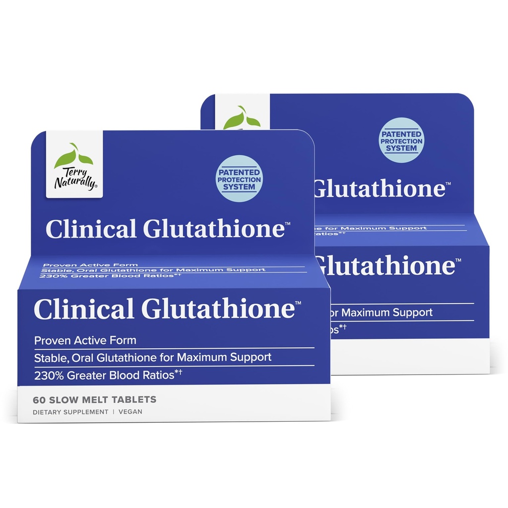 Terry Naturalmente Glutationa Clínica - Antioxidante para alta absorção - Suplemento dietético com L-Glutationa - Vegan Suplemento para apoiar a saúde celular - 60 Comprimidos de Derretimento Lento (Pack of 2)