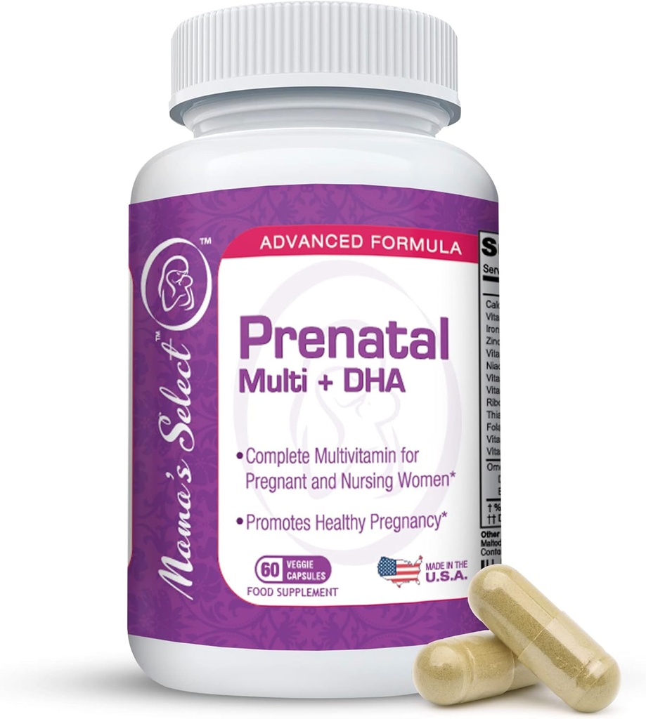 Vitaminas pré-natais para mulheres com ferro, vitamina D, DHA e mais para mulheres grávidas, folato de metilo seguro para MTHFR - gentil no estômago, 60 cápsulas de legumes