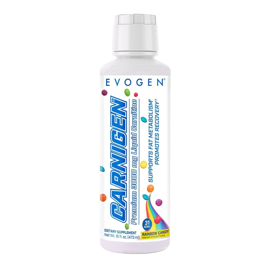 Evogen Carnigen Premium L Carnitine L Liquid – L Carnitine 3000 Suplemento L Carnitine para o metabolismo de gordura e recuperação , Acetil L-Carnitina , Cafeína grátis , Rainbow Candy , 31 Servings