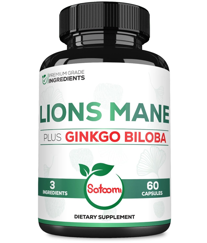 Leões Mane com Ginkgo Biloba Suplemento - 60 Cápsulas - Força extra para mente descansada, Saúde do Cérebro, Sistema Imune e Foco - Sem glúten, Não-GMO