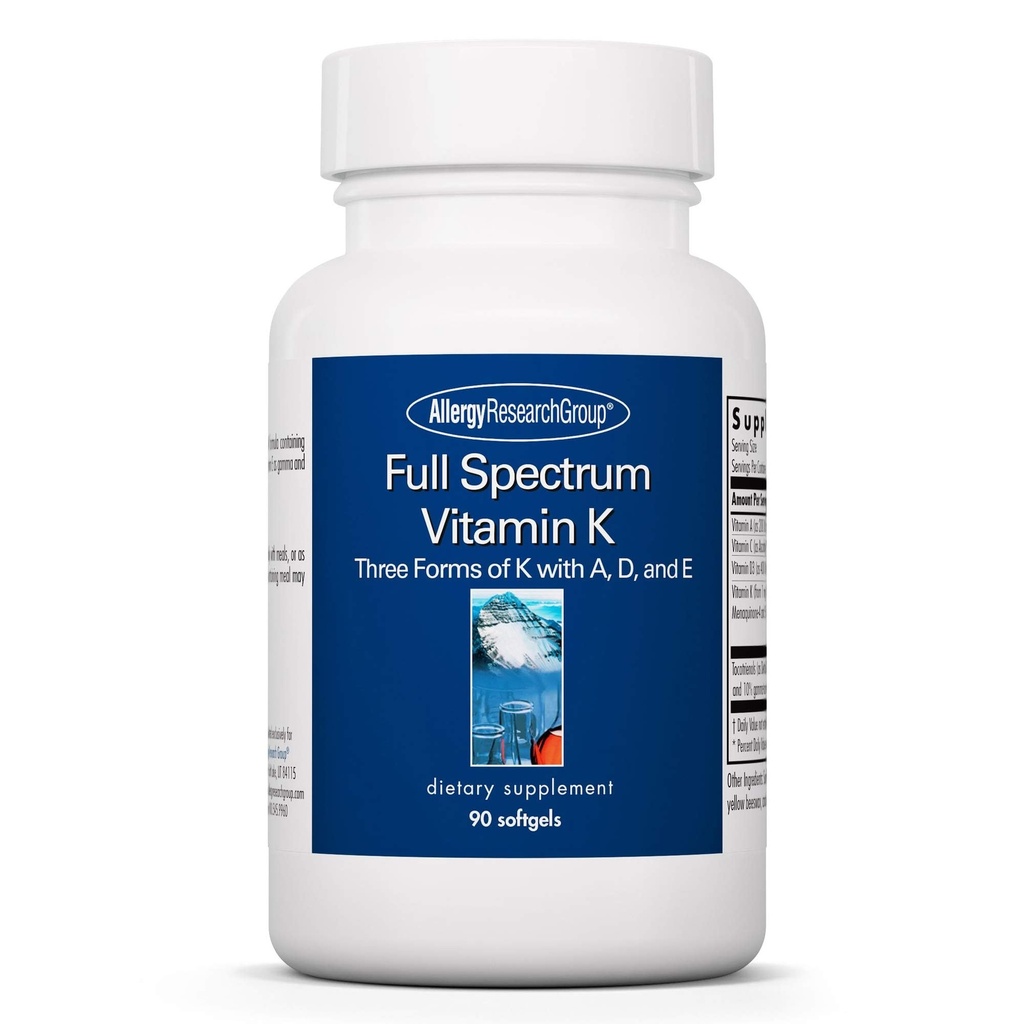 Grupo de Pesquisa de Alergia Espectro completo Vitamina K - Suplemento K1 e K2, Complexo de Vitamina K, MK-4, MK-7, Vitamina D3, Vitamina A - 90