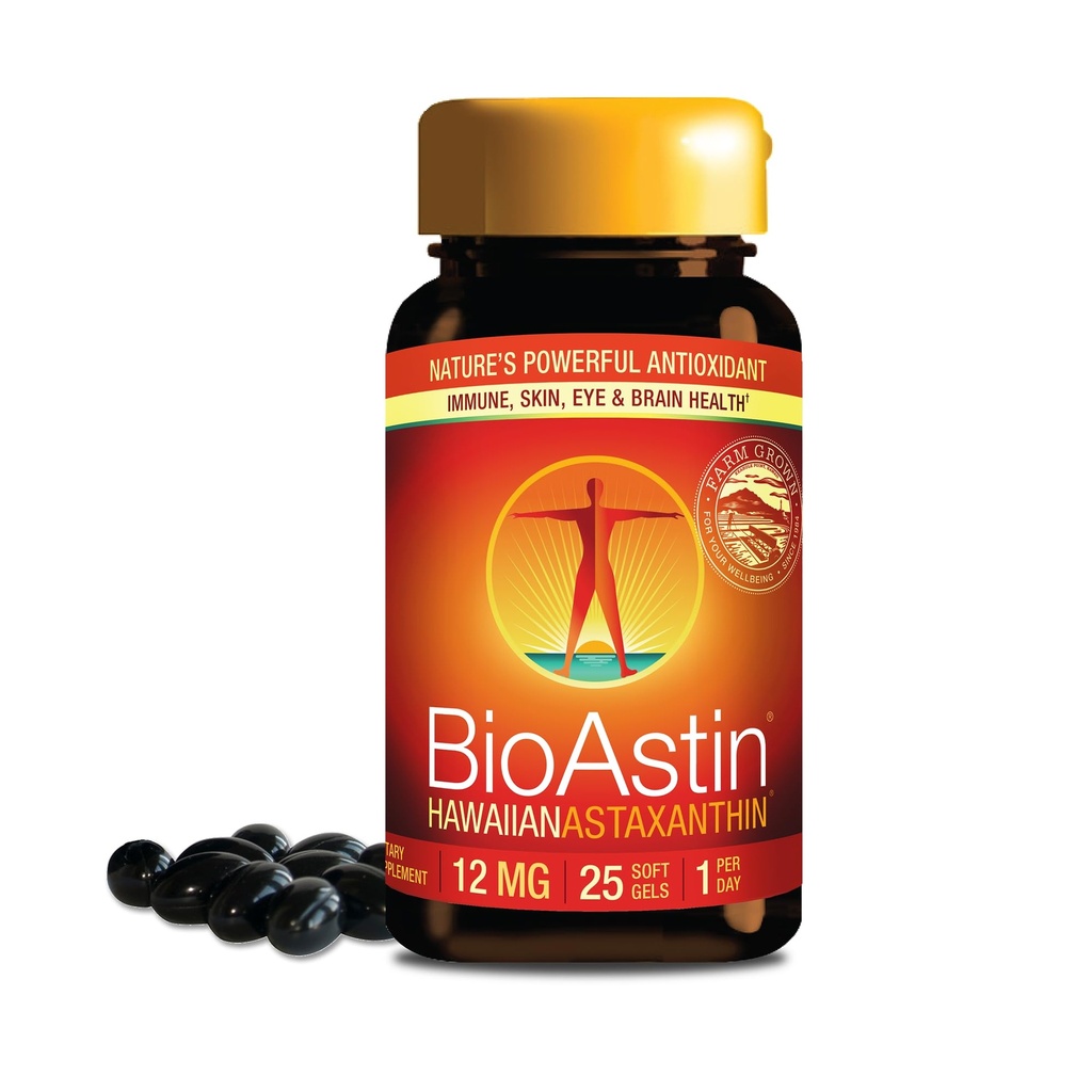 Nutrex Hawaii BioAstin Hawaiian Astaxantina - 12mg, 25 Softgels - Farm-Direct Suplemento Antioxidante Premium para apoiar olho, pele, sistema conjunto e imunológico de saúde - Não-GMO e sem glúten