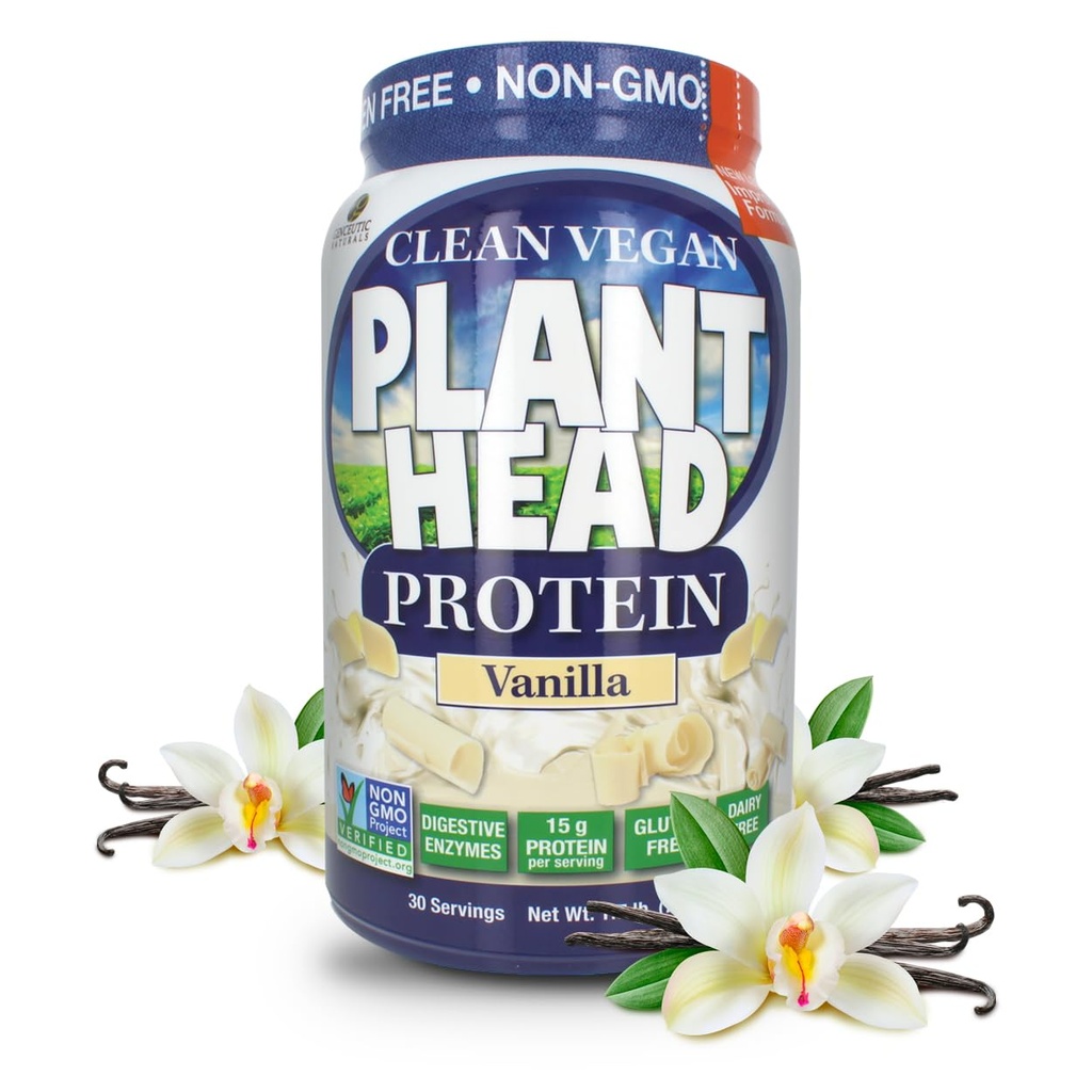 Genceutic Naturals Plant Head Protein Powder Supplement, Vanilla, 1.7-Libras (lbs)