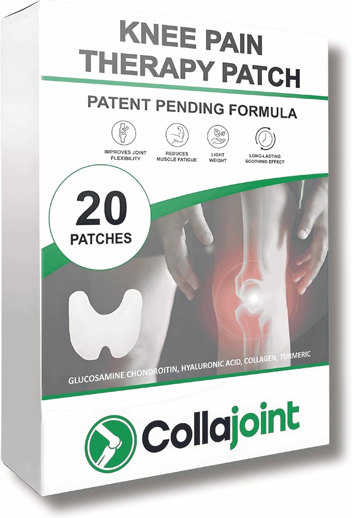 Patch de alívio da dor do joelho - Hydrogel para mobilidade e conforto com colagénio e glucosamina - Low Odor, 20 Count