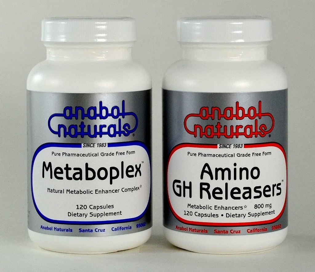 Anabol Naturals Meta GHR Pilha: Metaboplex 120 cápsulas, 600 mg e Amino GHReleasers120 cápsulas, 800 mg