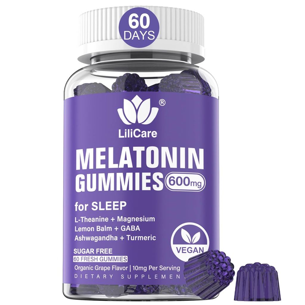 Melatonina Gummies 10mg 20mg para adultos, Força extra com L-Theanina, Ashwagandha, Magnésio, Açafrão, GABA, Limão Balm e Camomila para apoiar Ritmo Circadiano Saúde, Vegan Grape Flavor