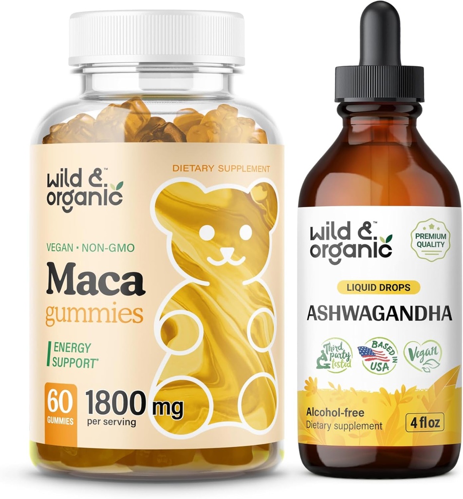 Maca selvagem e orgânica Gummies raiz & Ashwagandha tintura 4 fl oz