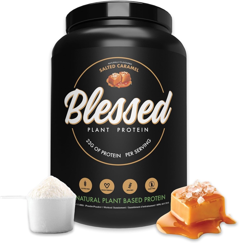 Bendito pó de proteína Vegan - Shake proteína de substituição de farinha de pó de planta, 23g de pó de proteína de ervilha, Livre de leite, Sem glúten, Livre de soja, Sem açúcar adicionado, 30 Servings (Carmel salgado)