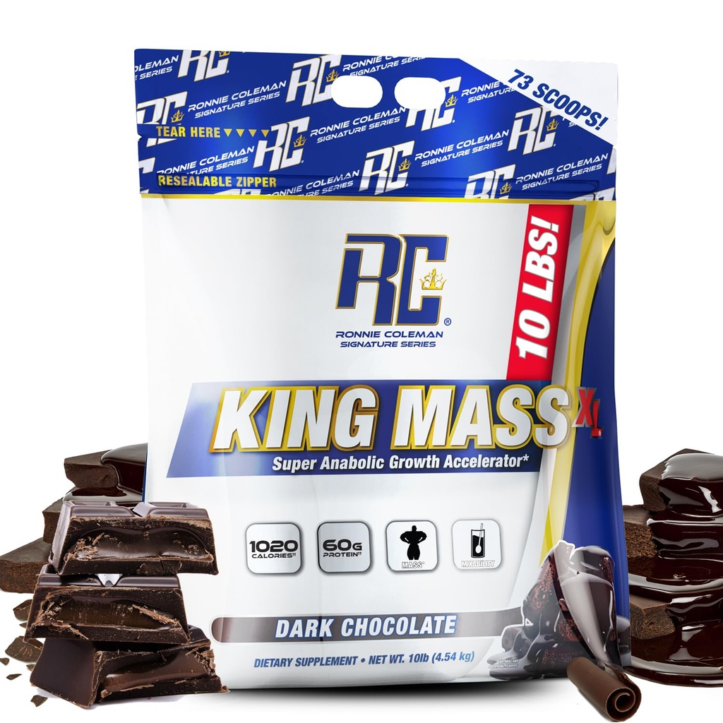Ronnie Coleman assinatura série King Mass XL massa Gainer proteína pó – Chocolate escuro Gainer peso com 60g proteína, 180g carboidratos, 1.000+ calorias, Creatina e Glutamina – 10 libras