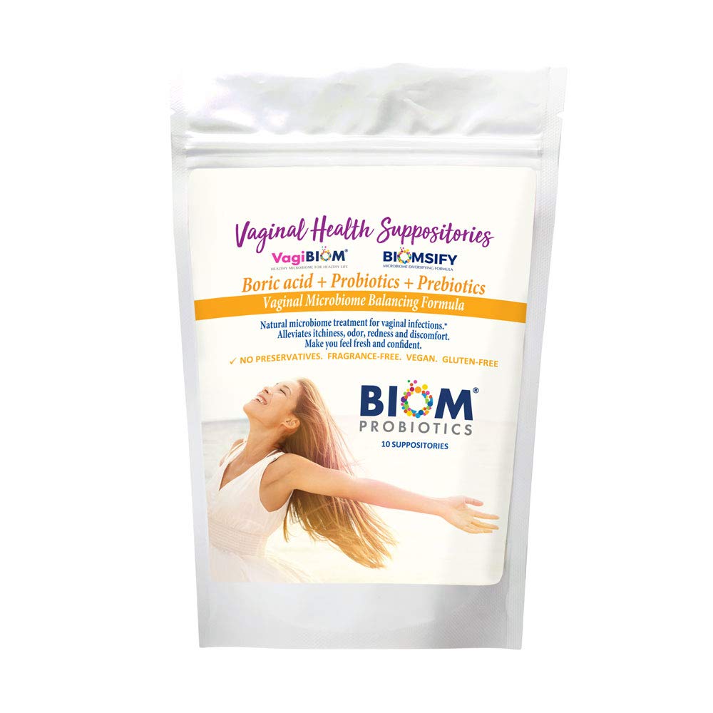 Biom Probióticos Prebióticos Supositórios de ácido bórico . Saúde feminina Probiótico para infecções e pH Essenciais VEGAN, PARABEN-FREE (10)