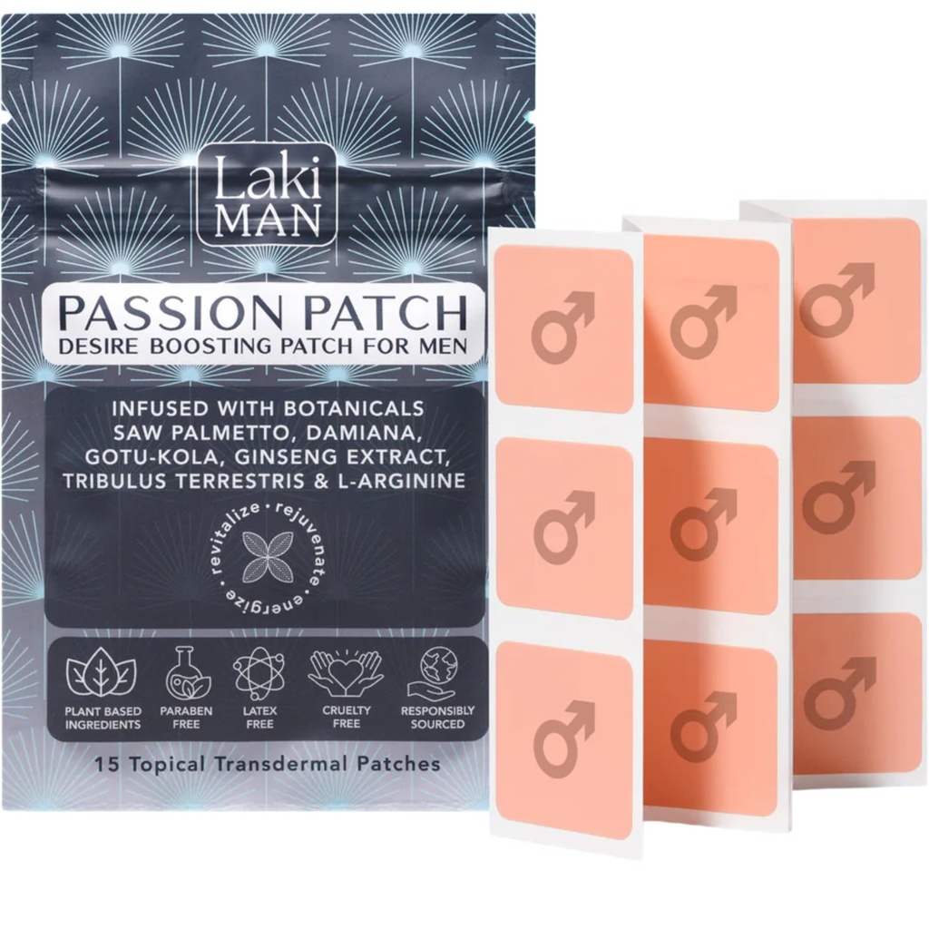 Laki Naturals Passion Patch para homens (Pacote de 15) – Suporta Circulação, Vitalidade, Vigour e Energia com Ingredientes Naturais – Formando Não-Habit, Tempo-Liberado Man's Health Wellness Patches