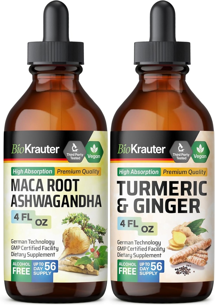 Maca Ashwagandha Tintura 4 Fl. Oz. & Turmeric Ginger Tintura 4 Fl. Oz.