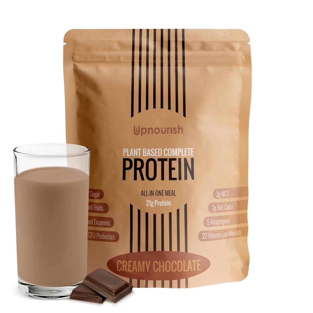 UpNourish Chocolate Vegan Protein Powder 54 Superalimentos em pó, 1,5 bilhão de UFC Probióticos 21g Proteína Baseada em Planta, Sem açúcar sem leite sem leite sem leite GMO livre,Check Keto de substituição de refeição-friendly dieta de baixo teor de carbono,15 Servings