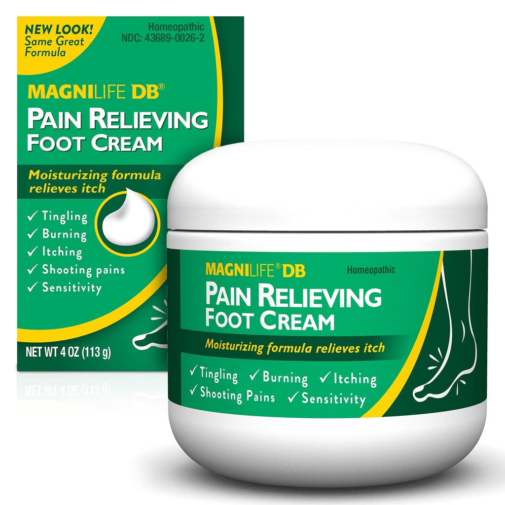MagniLife DB Foot Cream, Alivio calmante para queimar, Tingling, Tiro e esfaqueamento de pés Sensações - acalma seco, rachado, coceira, pele sensível (4 oz jar)