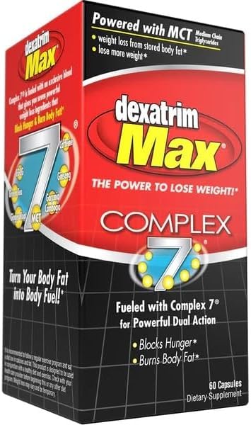 ILIOS Dexatrim Max Complex-7 comprimidos de dieta para perder peso - 7 poderosos ingredientes para reduzir a fome e gordura corporal, suplementos de queimador de gordura, pílulas de perda de peso para mulheres e homens, 1 pacote w / 60 cápsulas