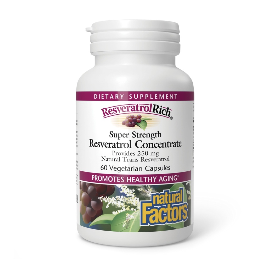 ResveratrolRich por Fatores Naturais, Concentrado Resveratrol Super Força, Promove Envelhecimento Saudável, 60 cápsulas (60 porções)
