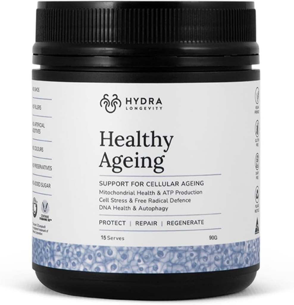 Suplemento de envelhecimento saudável em pó, Efeitos anti-envelhecimento, Contém Quercetina, Resveratrol e Nrf2 Ativadores, Antioxidantes ricos Nutriente-Dense, Não-GMO, Vegan (90 Grams (15 Servings)
