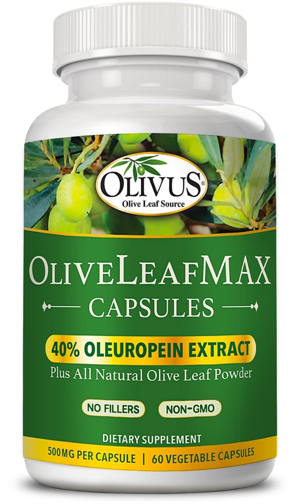 Extrato de Folha de OliveLeafMAX (40% Oleuroepin) + Folha de Olive Organic Powder + Sem preenchimentos + 60 Cápsulas Vegetarianas + Originadas de Espanha e Fabricadas nos EUA no GMP Facility
