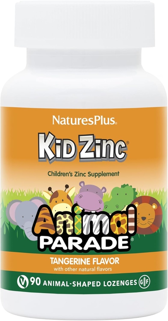 Naturezas Plus Animal Parade KidZinc, Sabor Tangerina - 90 Lozenges em forma de animal, Pacote de 2 - Zinco Orgânico Quelado - Vegan, Glúten Livre - 180 Total Servings