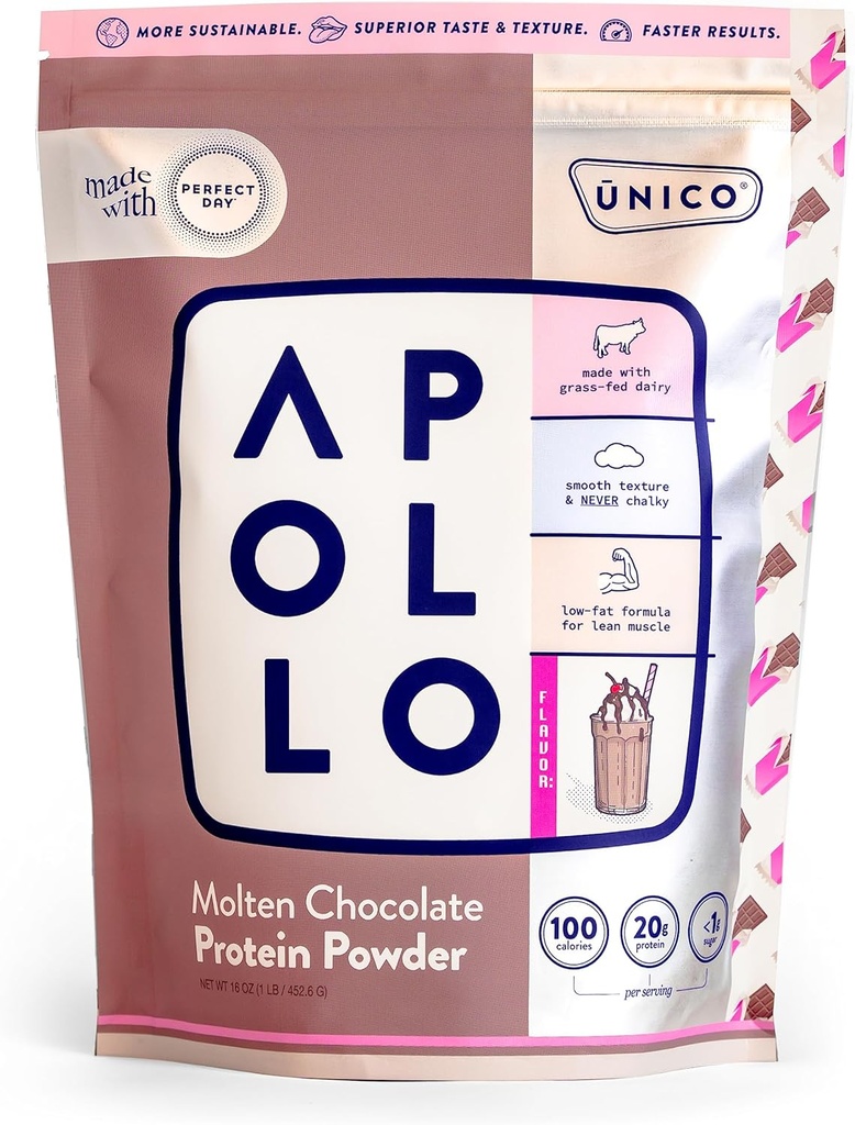 Unico Apollo Molden Chocolate Protein Powder - 20g 100% Feed Whey Protein, Albumen de ovo e Caseína Não-Bloating , Baixo-Carbo e Baixo-Fat , 16 Servings , Não-Chalky Texture , melhor sabor