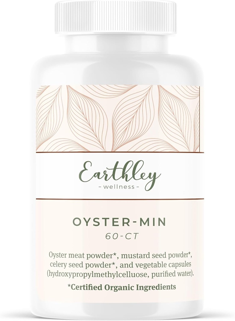 Earthley Wellness, Oyster-Min Cápsulas, Zinco Natural e Suplemento Mineral, Promove energia e humor, rico em antioxidantes e aminoácidos, 100% puro e biodisponível (60 Cápsulas)