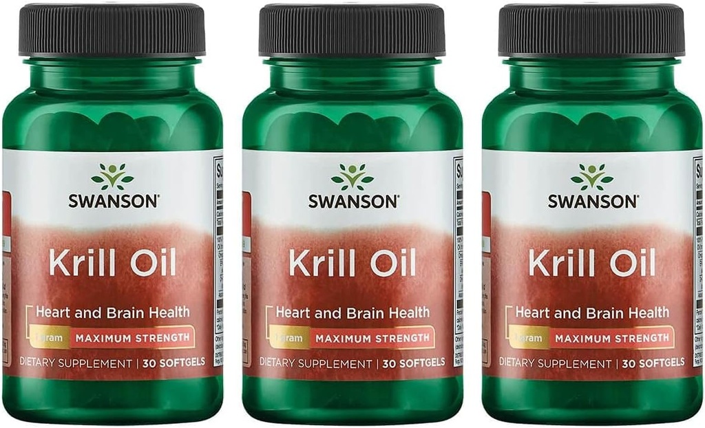 Swanson EFAs- Krill Oil - Força máxima - 1 g, 30 Softgels (3 embalagem)