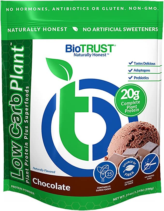BioTrust planta de baixo carbono, Delicioso, cremoso, 20 gramas de limpo, completo, proteína baseada em plantas, 5 Grams fibra, 15 Superalimentos, Enzimas Digestivas, Vegan, Dairy-Free - 14 Servings (Chocolate)