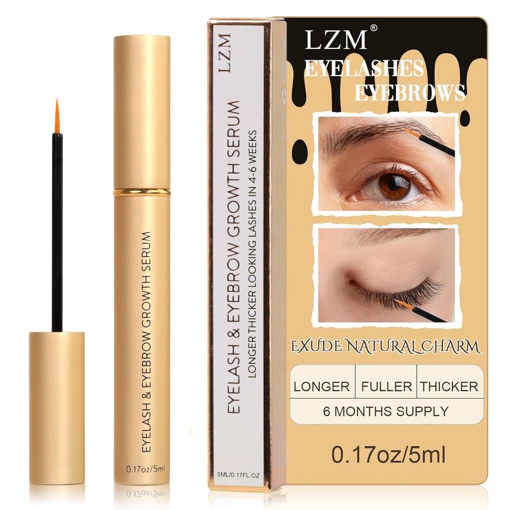 LZM Serum para Crescimento e Espessura das Cílios, Enhancer de sobrancelha, Fórmula avançada para pestanas naturais mais longas, mais completas e mais espessas, 1 Fl Oz