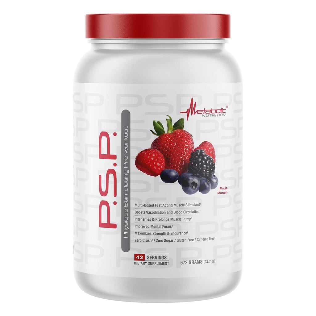 Nutrição Metabólica P.S.P. Physique Estimulando PreWorkout 672g Zero Cafeína de Açúcar Livre (Fruit Punch)
