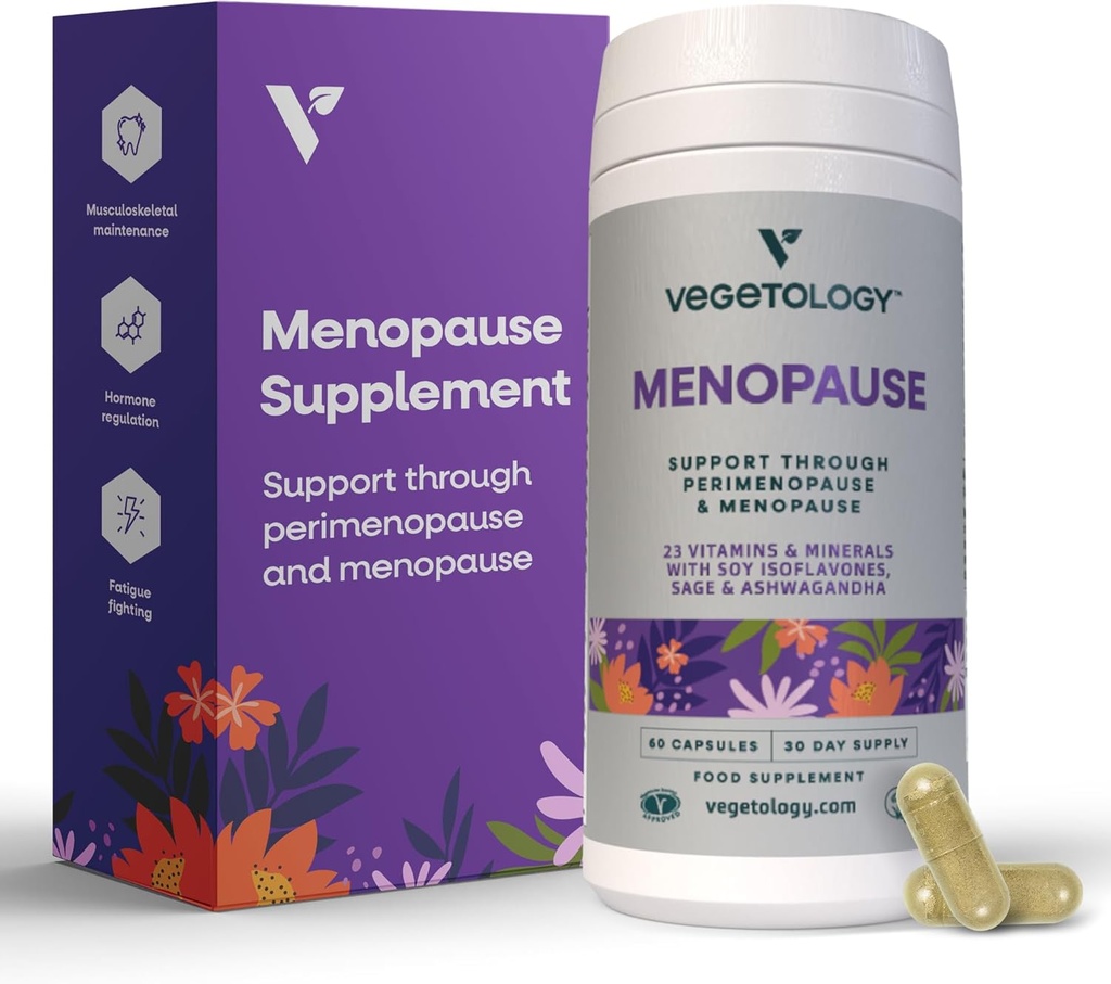 Suplementos de menopausa Vegan (60 Cápsulas) — Perimenopausa e menopausa Vitaminas — Suplementos femininos — Suplementos de perimenopausa para mulheres — Suplemento alimentar — Apoio de menopausa