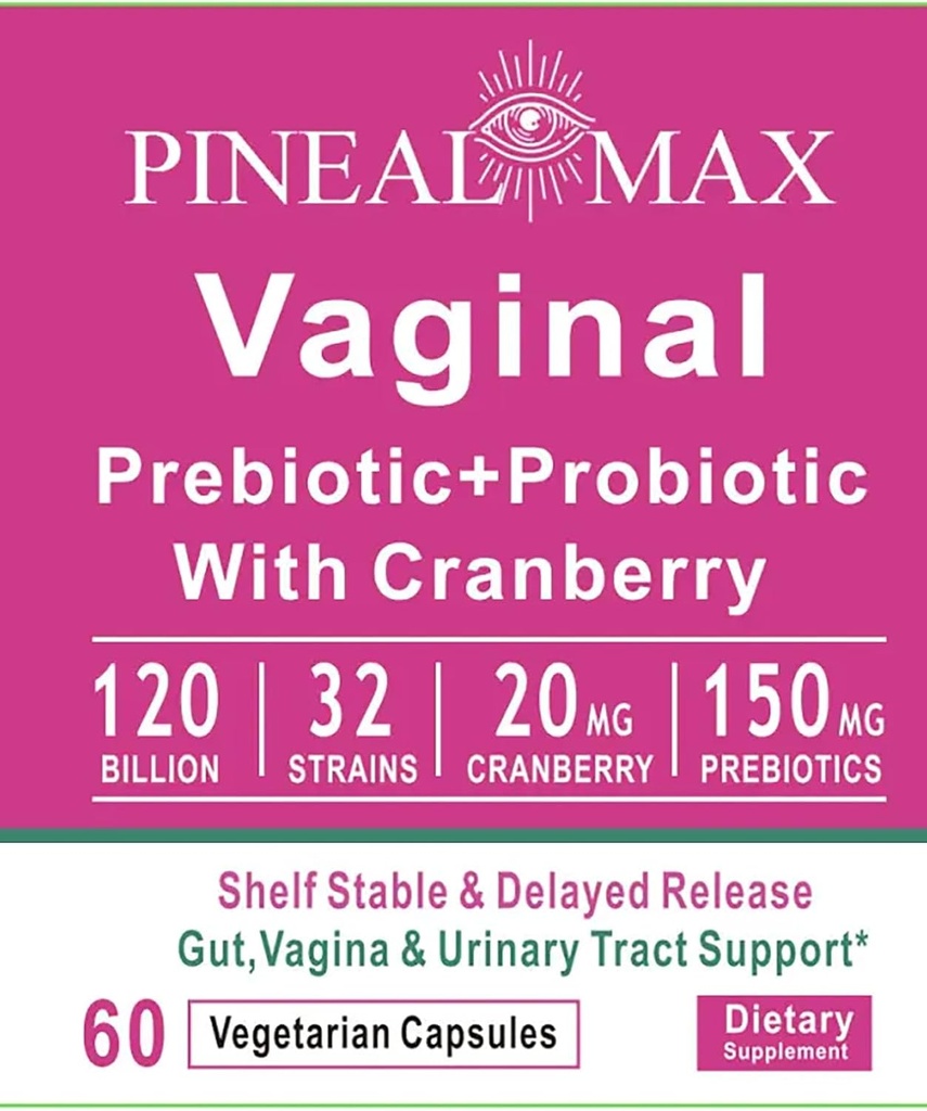 Prebiótico vaginal + Probiótico com cranberry, 120 bilhões de UFC, 32 Strains, 150mg Prebióticos