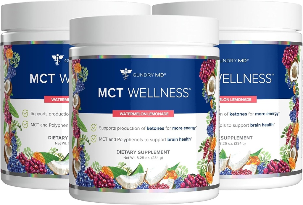 Gundry MD MCT bem-estar em pó para apoiar a energia, produção de cetona e saúde do cérebro, Keto Friendly, livre de açúcar (90 dia de fornecimento, limonada de melancia)