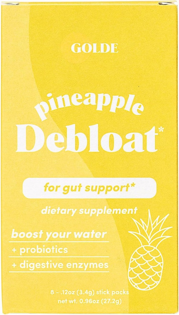 Debloat de abacaxi de ouro - Suplemento probiótico para alívio de bloat natural e duradouro equilíbrio digestivo - Vegan, Keto, Low-Sugar - 8 Servings