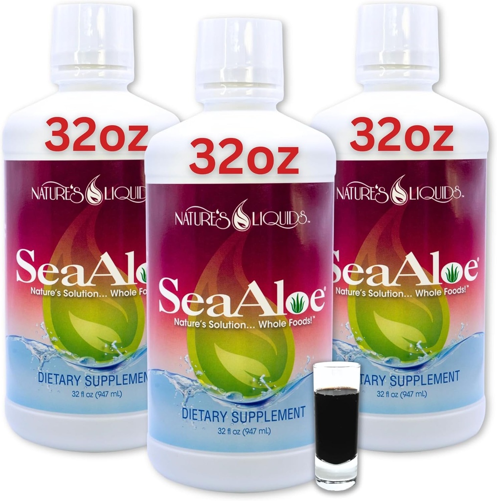 Líquidos da Natureza Aloe Vera Juice Oceanic Elixir - Mistura Botânica Proprietária para Tiróide, Digestão e Suporte Imune, 32 onças (Pacote de 3)
