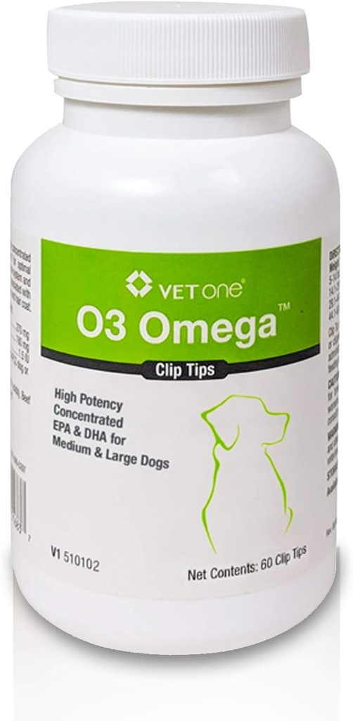 VetOne: O3 OmegaTM Clip Dicas Suplemento nutricional com ácidos gordos Omega 3 - Cães médios e grandes (60 garrafa de contagem)