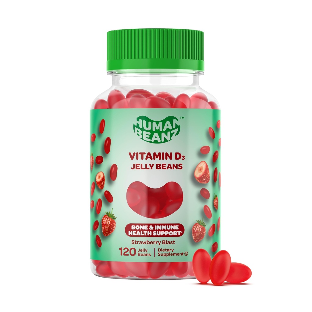 Vitamina D3 Gummies de Feijão Geleia para Adultos, Suporte Imunidade, 2000 UI Vitamina D, Suplementos Vegetarianos Nutricionais, 120 Ervilhas de Morango, Kosher