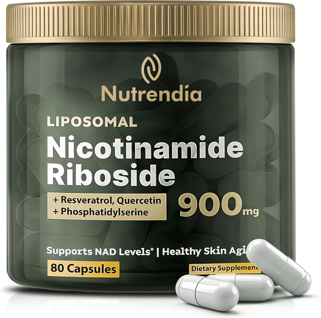 NAD+ Nicotinamida lipossómica Riboside com Resveratrol e Quercetin NAD+ – Suplemento Premium para Envelhecimento, Energia Melhorada, Foco Melhorado, Suporte Celular – 80 Cápsulas de Alta Puridade-900mg
