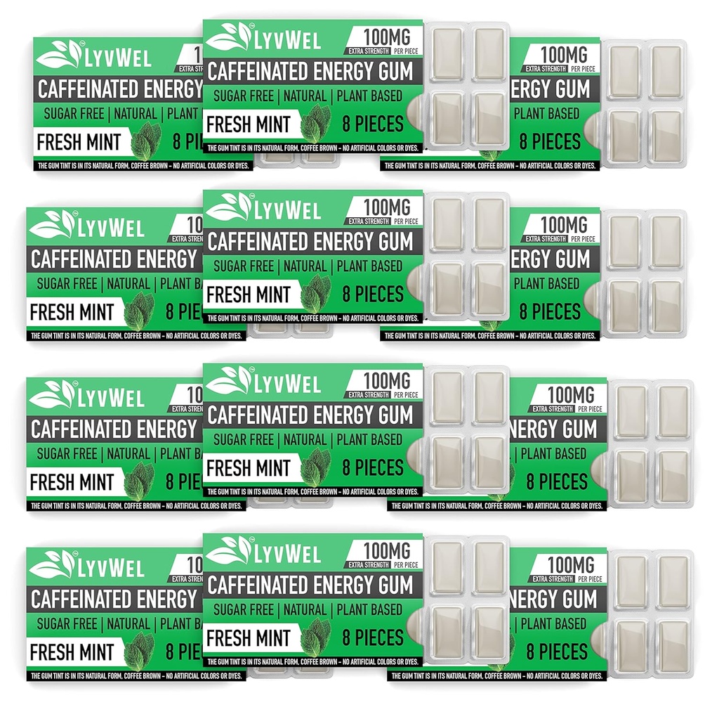 LyvWel Energia Gum 100mg Cafeína por gema (Todas naturais)