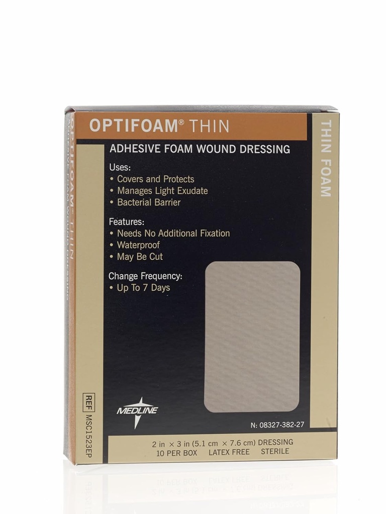 Vestido adesivo fino de Optifoam Medline, 2" x 3" (Pacote de 10)