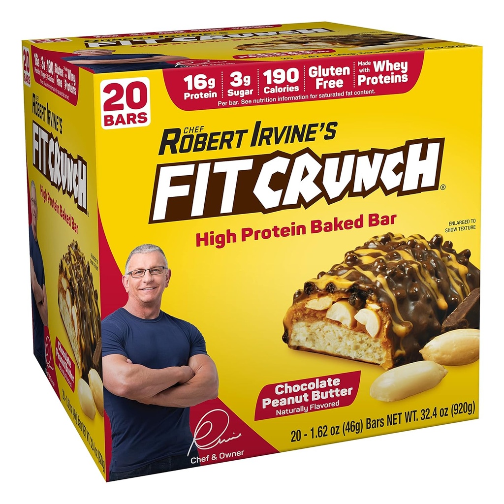 FITCRUNCH Protein Bares, pacote de valor tamanho do lanche, sem glúten, feito com proteínas de soro (20 barras de tamanho do lanche, manteiga de amendoim)