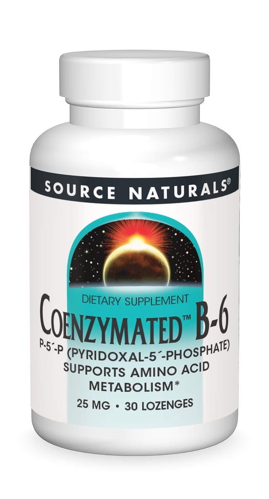 Fonte Naturals Coenzimated B-6 25mg P-5 Piridoxal-5 Fosfato de rápida ação, rápida dissolução Sublingual Vitamina Suporta Metabolismo Aminoácido - 30 Lozenges