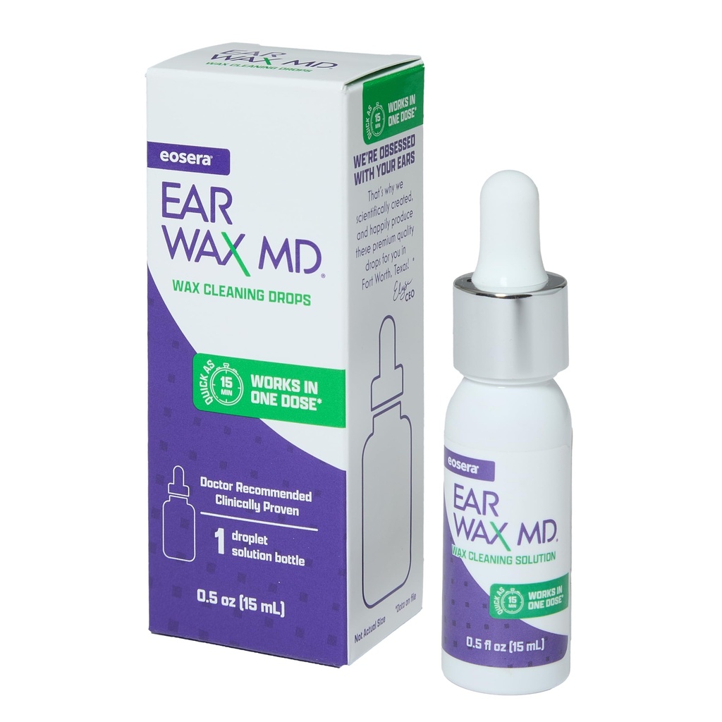 Eosera® Ear Wax MD® - Ear Wax Removal Drops - Quebra & Dissolve Earwax em apenas 1 tratamento - Médico recomendado e clinicamente comprovado - gentil e seguro - 15-mL