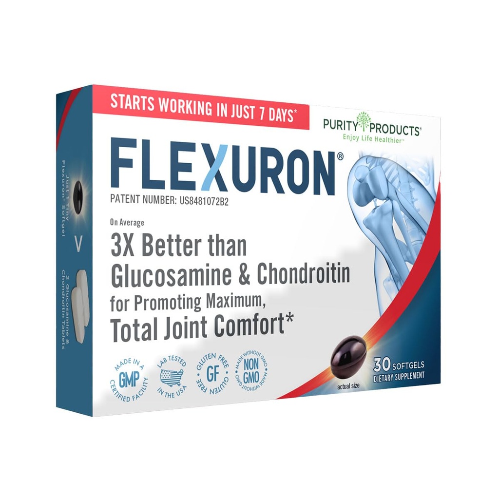 Pureza Produtos Flexuron Joint Formula 3X Melhor do que Glucosamina e Condroitina - Começa a trabalhar em apenas 7 dias - Óleo de Krill, Ácido Hialurônico de Baixo Peso Molecular, Astaxantina - 30 Count (1)