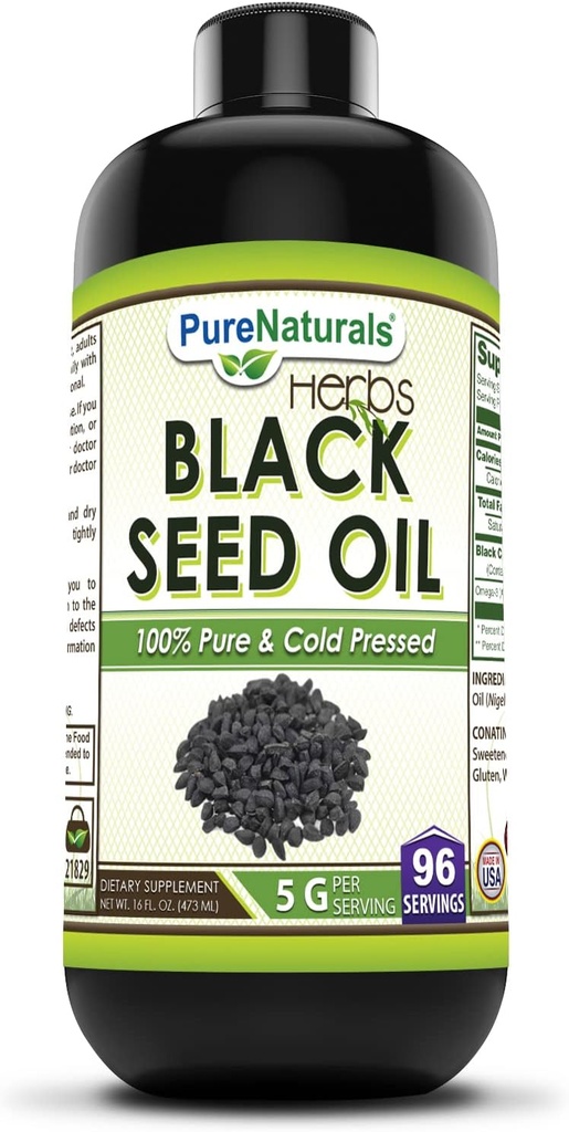 Puro Naturals Black Seed Oil Supplement (Suplemento de óleo de semente preta) 16 Oz 5 G Por Serviço (96 Servings Per Garrafa)