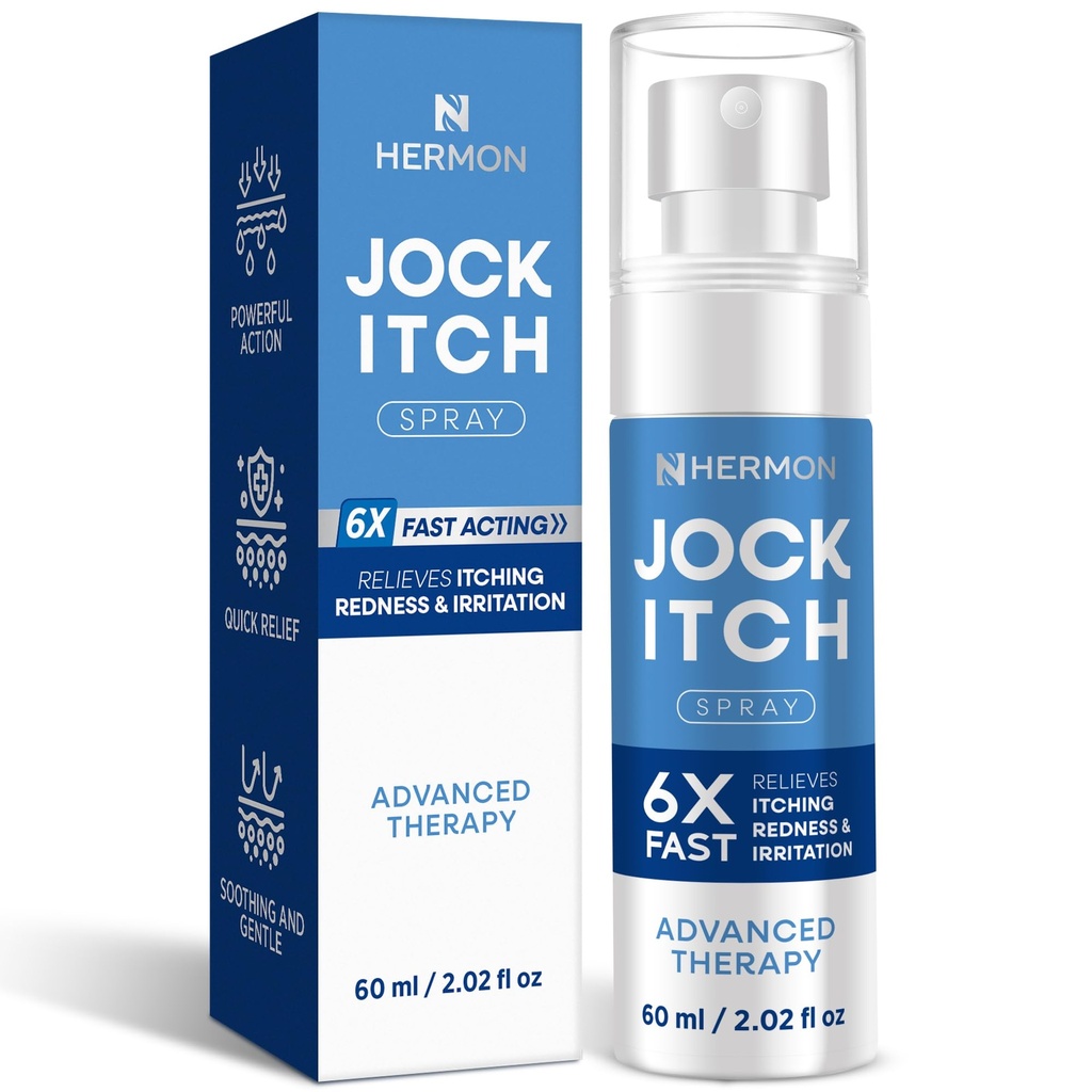Hermon Jock Itch Spray para homens: tratamento poderoso para Jock Itch - líquido de pulverização de força extra fornece calmante - 2.02 Fl Oz (Pacote de 1)