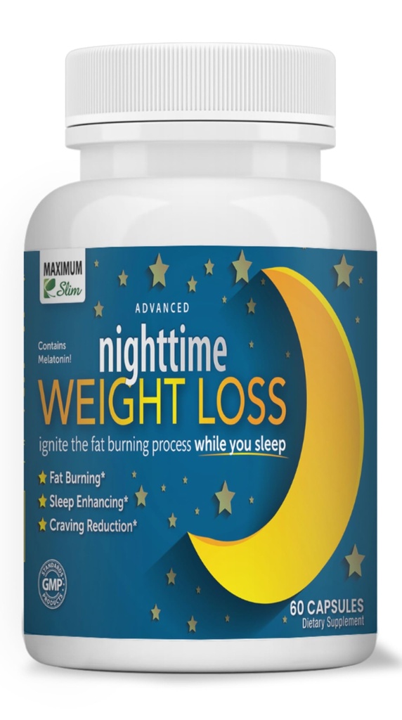 Máximo Slim Nighttime suporte de peso – Gentil queima de gordura e assistência ao sono – Mango Africano, Resveratrol e chá verde – Não-GMO, Vegan, 60 Cápsulas