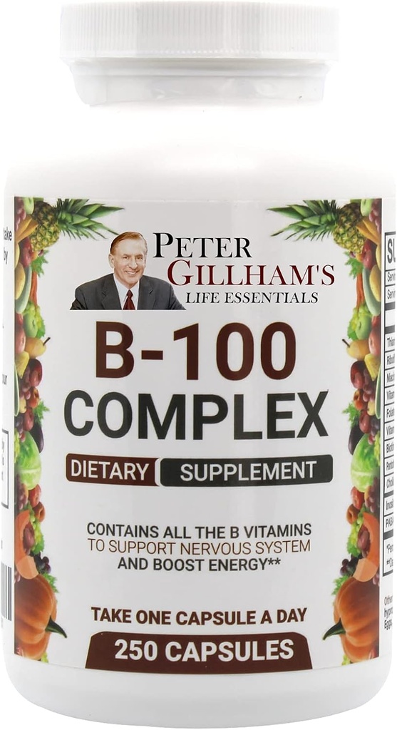 Equilibrado Vitamina B Complexo 100mg 250 Cápsulas, Energia e Apoio ao Metabolismo. Contém todas as vitaminas B Peter Gillham vida essencial,