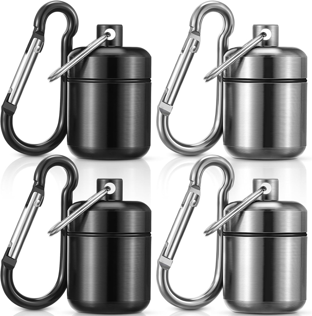 Hicarer 4 Pack Ear Plug Carrying Case Portable Pill Holder Case Waterproof Metal Small Pill Container Carrier for Earplugs and Jewelry Holder (Black, Gray)